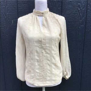 Anthropologie Tiny Cream Long sleeve Choker Top XS